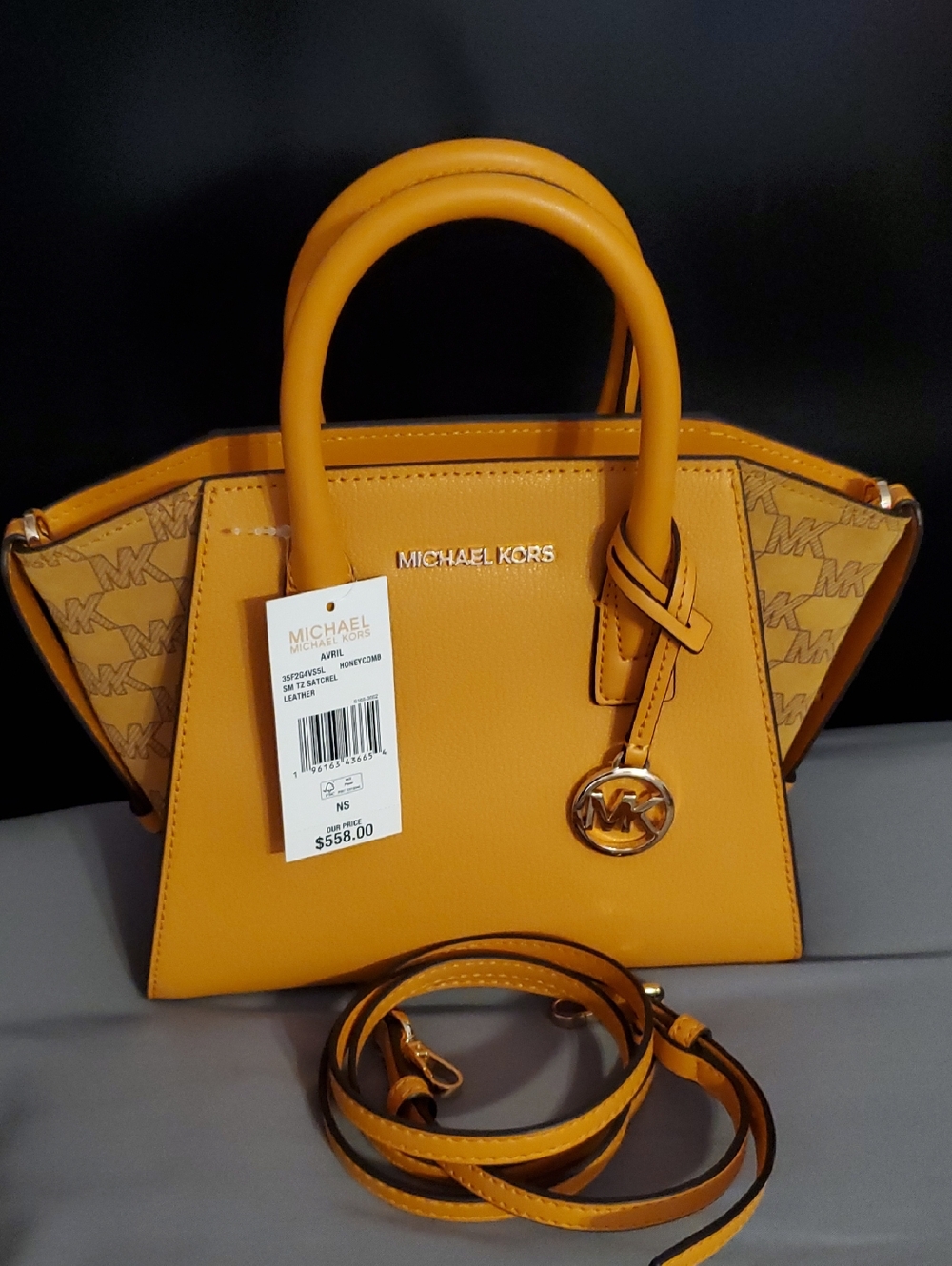 Michael Kors Mustard Yellow Leather Satchel with MK Charm